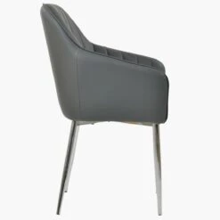 Lule Carver Dark Grey Faux Leather Dining Chair With Chrome Legs And Armrests -Furniture Specialty Store luke dark grey pu chrome 2