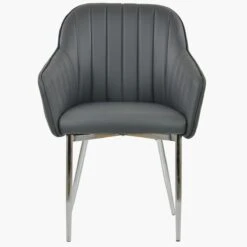 Lule Carver Dark Grey Faux Leather Dining Chair With Chrome Legs And Armrests -Furniture Specialty Store luke dark grey pu chrome 3