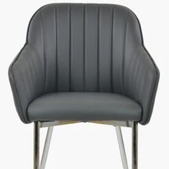 Lule Carver Dark Grey Faux Leather Dining Chair With Chrome Legs And Armrests -Furniture Specialty Store luke dark grey pu chrome 4