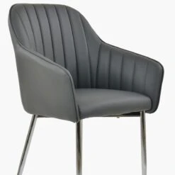 Lule Carver Dark Grey Faux Leather Dining Chair With Chrome Legs And Armrests -Furniture Specialty Store luke dark grey pu chrome 5