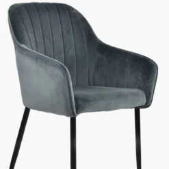 Lule Carver Dark Grey Velvet Dining Chair With Black Legs And Armrests -Furniture Specialty Store luke dark grey velvet black 4