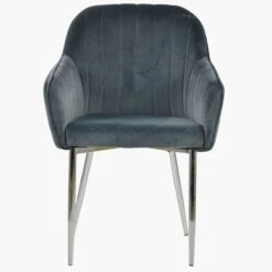 Lule Carver Dark Grey Velvet Dining Chair With Chrome Legs And Armrests