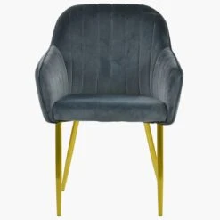 Lule Carver Dark Grey Velvet Dining Chair With Gold Legs And Armrests