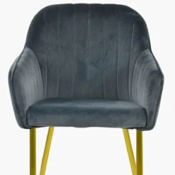 Lule Carver Dark Grey Velvet Dining Chair With Gold Legs And Armrests -Furniture Specialty Store luke dark grey velvet gold 4