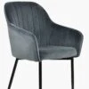 Lule Carver Dark Grey Velvet Dining Chair With Black Silver Legs And Armrests