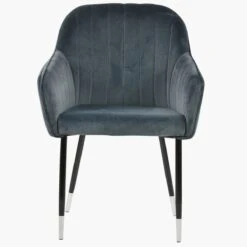 Lule Carver Dark Grey Velvet Dining Chair With Black Silver Legs And Armrests -Furniture Specialty Store luke dark grey velvet silver tip 4