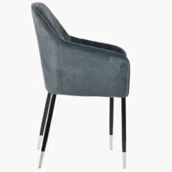 Lule Carver Dark Grey Velvet Dining Chair With Black Silver Legs And Armrests -Furniture Specialty Store luke dark grey velvet silver tip 5