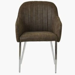 Lule Carver Antique Brown Leather Dining Chair With Chrome Leg -Furniture Specialty Store lule antique brown chrome 1