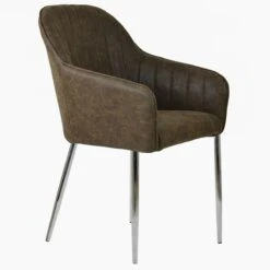 Lule Carver Antique Brown Leather Dining Chair With Chrome Leg -Furniture Specialty Store lule antique brown chrome 2