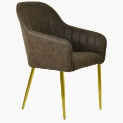 Lule Carver Antique Brown Leather Dining Chair With Gold Leg -Furniture Specialty Store lule antique brown gold 2