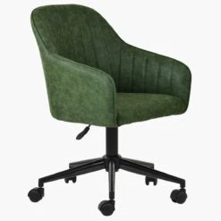 Lule Vintage Green Leather Swivel Office Chair Black Base -Furniture Specialty Store lule antique green black office 2