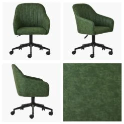 Lule Vintage Green Leather Swivel Office Chair Black Base