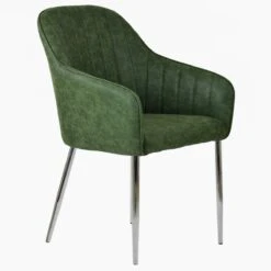 Lule Carver Vintage Green Leather Dining Chair With Chrome Leg -Furniture Specialty Store lule antique green chrome 2