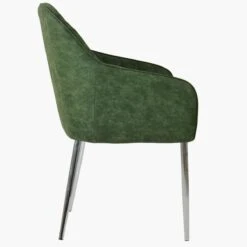 Lule Carver Vintage Green Leather Dining Chair With Chrome Leg -Furniture Specialty Store lule antique green chrome 3