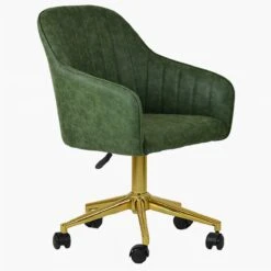 Lule Vintage Green Leather Swivel Office Chair Gold Base -Furniture Specialty Store lule antique green gold office 2