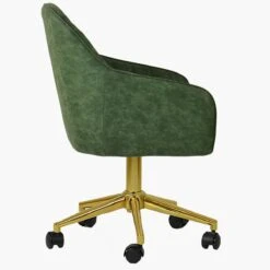 Lule Vintage Green Leather Swivel Office Chair Gold Base -Furniture Specialty Store lule antique green gold office 3