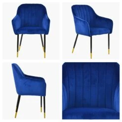 Lule Carver Blue Velvet Dining Chair With Black / Gold Leg