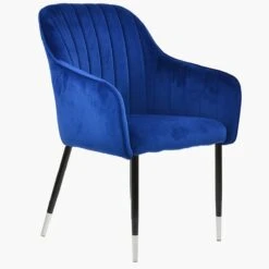 Lule Carver Blue Velvet Dining Chair With Black / Silver Leg -Furniture Specialty Store lule blue velvet silver tip 2