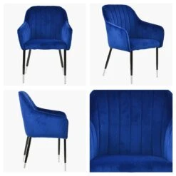 Lule Carver Blue Velvet Dining Chair With Black / Silver Leg