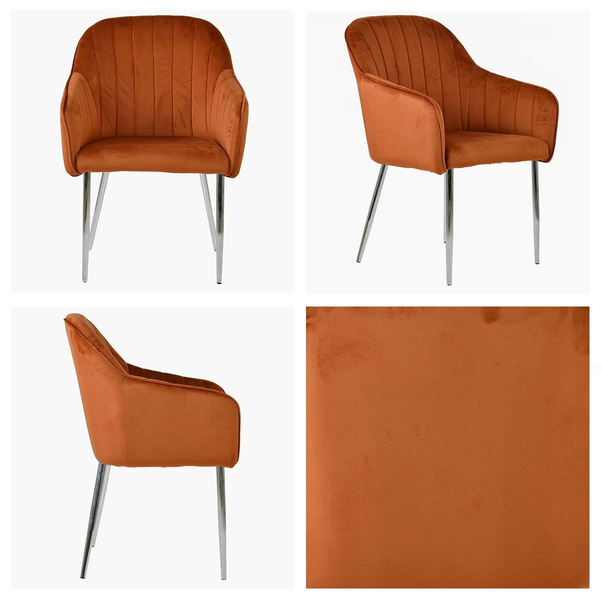 Lule Carver Burnt Orange Dining Chair With Velvet Chrome Leg 3 Lule Carver Burnt Orange Dining Chair With Velvet Chrome Leg