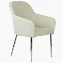 Lule Carver Cinda Cream Boucle Dining Chair With Chrome Leg -Furniture Specialty Store lule cream cinda chrome 2