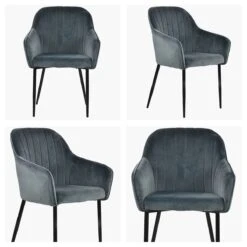 Lule Carver Dark Grey Velvet Dining Chair With Black Legs And Armrests -Furniture Specialty Store lule dark grey velvet black legs white 1