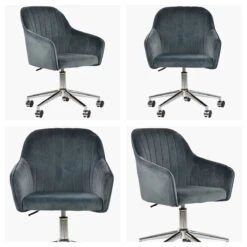Lule Dark Grey Velvet Swivel Home Office Chair Chrome Base -Furniture Specialty Store lule dark grey velvet chrome office white white