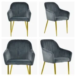 Lule Carver Dark Grey Velvet Dining Chair With Gold Legs And Armrests -Furniture Specialty Store lule dark grey velvet gold leg white
