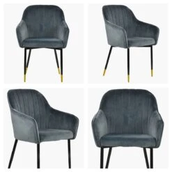 Lule Carver Dark Grey Velvet Dining Chair With Black Gold Legs And Armrests -Furniture Specialty Store lule dark grey velvet gold tip 1