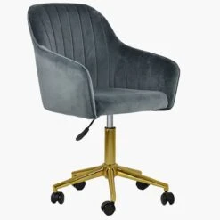 Lule Dark Grey Velvet Swivel Office Chair With Gold Legs -Furniture Specialty Store lule dark grey velvet office gold 2