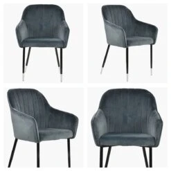 Lule Carver Dark Grey Velvet Dining Chair With Black Silver Legs And Armrests -Furniture Specialty Store lule dark grey velvet silver tip 1