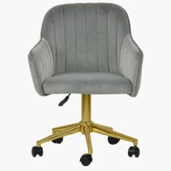 Lule Grey Velvet Swivel Office Chair With Gold Legs -Furniture Specialty Store lule grey velvet gold office 1