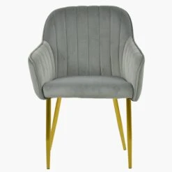 Lule Carver Grey Velvet Dining Chair With Gold Legs And Armrests -Furniture Specialty Store lule light grey velvet all gold 1