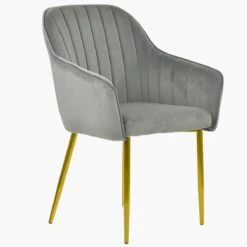 Lule Carver Grey Velvet Dining Chair With Gold Legs And Armrests -Furniture Specialty Store lule light grey velvet all gold 2
