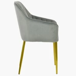 Lule Carver Grey Velvet Dining Chair With Gold Legs And Armrests -Furniture Specialty Store lule light grey velvet all gold 3