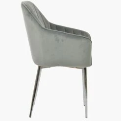 Lule Carver Grey Velvet Dining Chair With Chrome Legs And Armrests