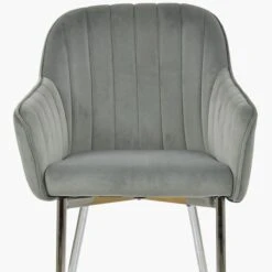 Lule Carver Grey Velvet Dining Chair With Chrome Legs And Armrests -Furniture Specialty Store lule light grey velvet chrome leg 4