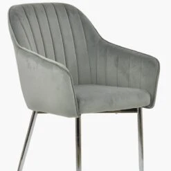 Lule Carver Grey Velvet Dining Chair With Chrome Legs And Armrests -Furniture Specialty Store lule light grey velvet chrome leg 5