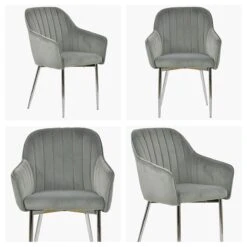 Lule Carver Grey Velvet Dining Chair With Chrome Legs And Armrests -Furniture Specialty Store lule light grey velvet chrome leg white
