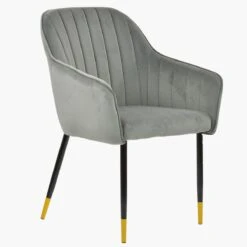 Lule Carver Grey Velvet Dining Chair With Black Gold Legs And Armrests -Furniture Specialty Store lule light grey velvet gold tip 2