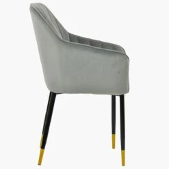 Lule Carver Grey Velvet Dining Chair With Black Gold Legs And Armrests -Furniture Specialty Store lule light grey velvet gold tip 3