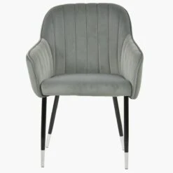 Lule Carver Grey Velvet Dining Chair With Black Silver Legs And Armrests -Furniture Specialty Store lule light grey velvet silver tip 1