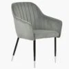 Lule Carver Grey Velvet Dining Chair With Black Silver Legs And Armrests