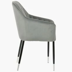 Lule Carver Grey Velvet Dining Chair With Black Silver Legs And Armrests -Furniture Specialty Store lule light grey velvet silver tip 3