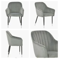 Lule Carver Grey Velvet Dining Chair With Black Silver Legs And Armrests -Furniture Specialty Store lule light grey velvet silver tip 4