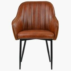 Lule Carver Vintage Brown Leather Dining Chair With Black Legs And Armrests -Furniture Specialty Store lule vintage brown black legs 3