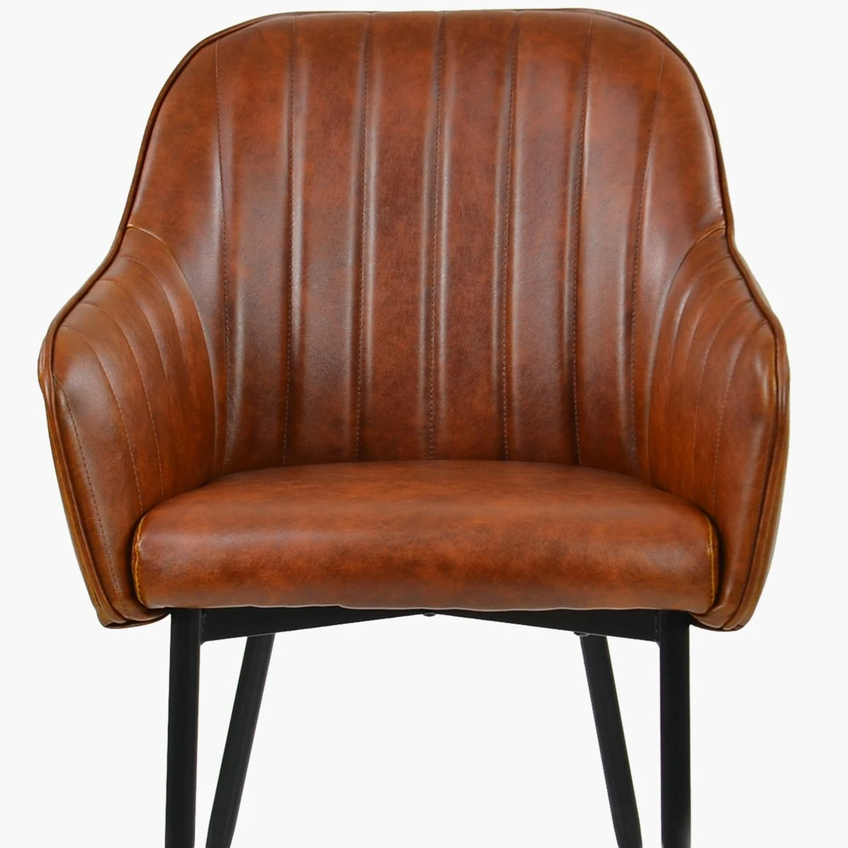 Lule Carver Vintage Brown Leather Dining Chair With Black Legs And Armrests - Image 3