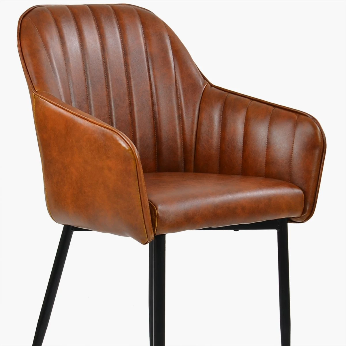 Lule Carver Vintage Brown Leather Dining Chair With Black Legs And Armrests - Image 4