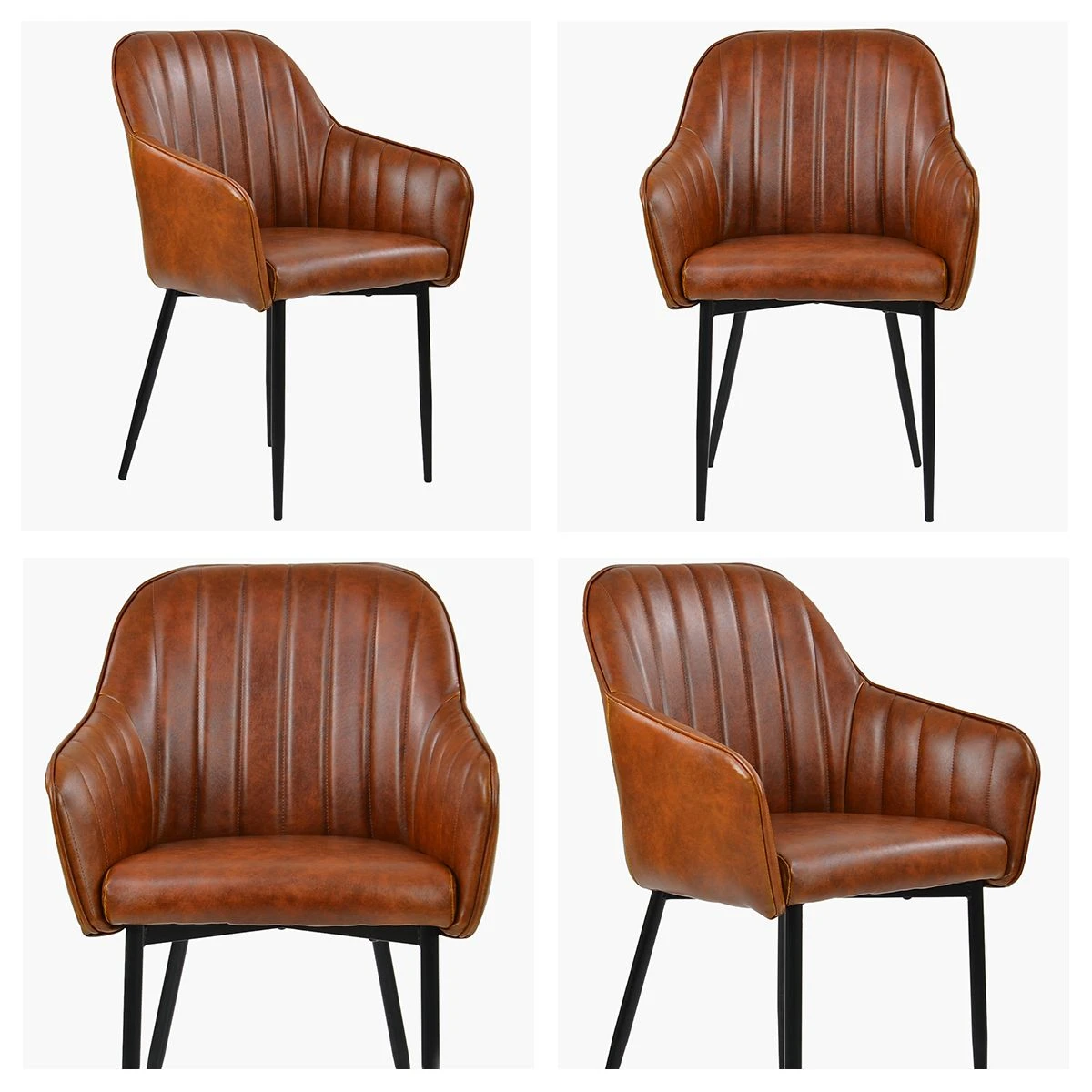 Lule Carver Vintage Brown Leather Dining Chair With Black Legs And Armrests - Image 5