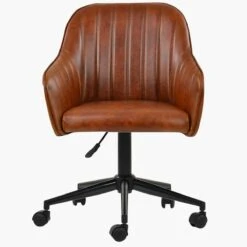 Lule Vintage Brown Leather Swivel Office Chair Black Base -Furniture Specialty Store lule vintage brown black office 3